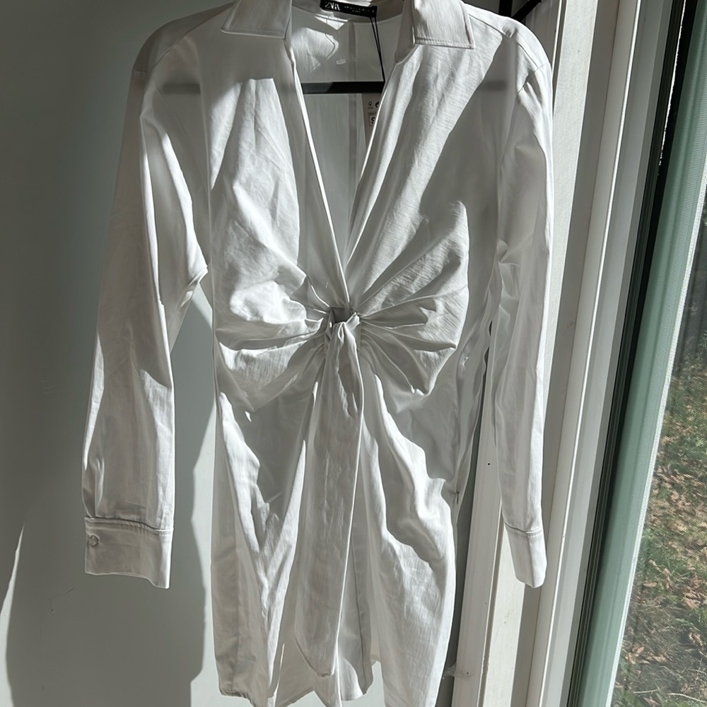 🌴Zara White Tie-Front Dress